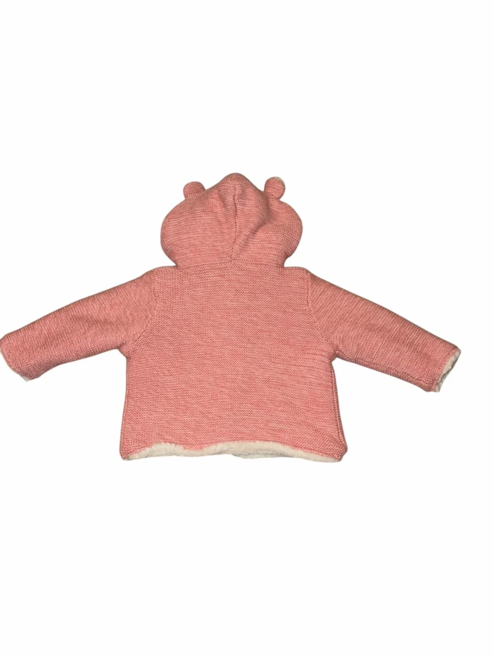 Baby Gap Pink Sherpa Lined Knit Bear Ear Hooded Cardigan Jacket 6-12M Winter